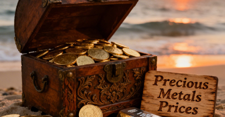 Platinum and palladium bars beside market price display