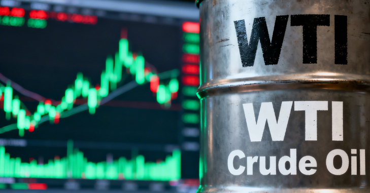 WTI crude oil concept with barrels and price chart