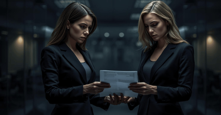 Executive checking a phone outside a corporate boardroom