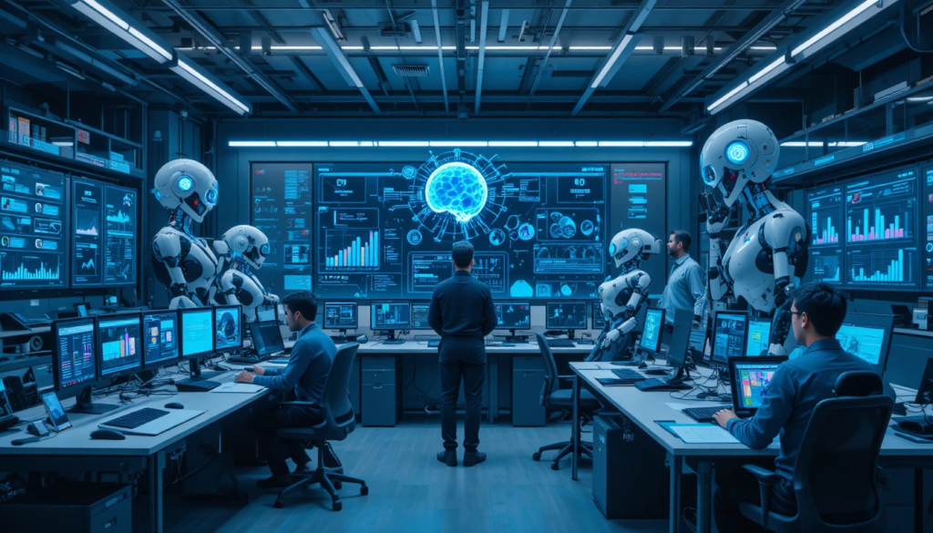 AI bubble concept with inflated valuations and market charts