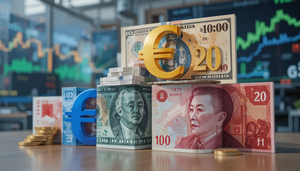 Currency exchange board displaying international rates