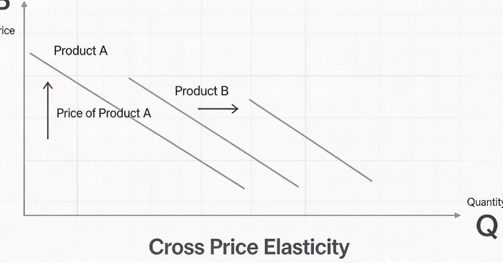 Graph showing demand shifting between related goods